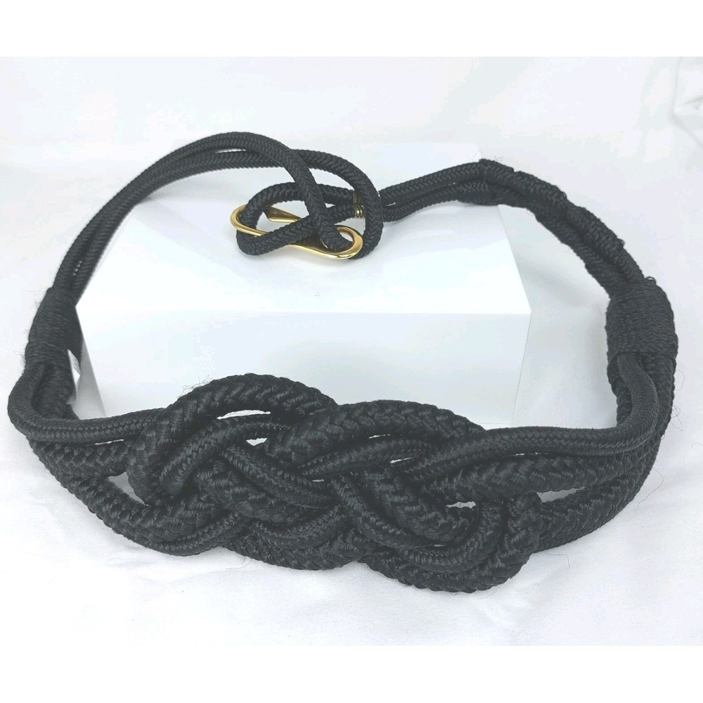 Vintage 80s Interpur Braided Cord Belt Black Cummerbund Back Hook 33" M/L
